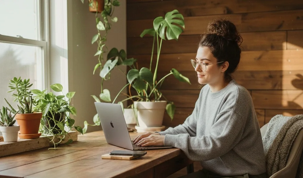 Business owner working on laptop